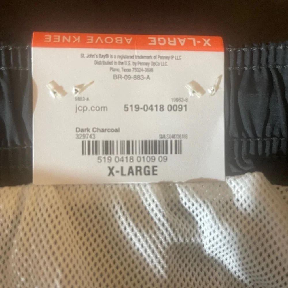 St. John's Bay Mens Size XL Black Swim Shorts with Drawstring Swim Trunks NWT